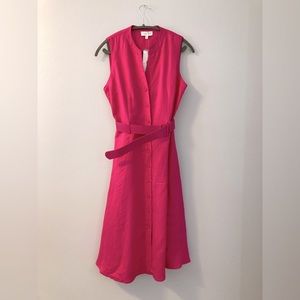 Laura Pink Linen Shirt Dress with Belt -Petite